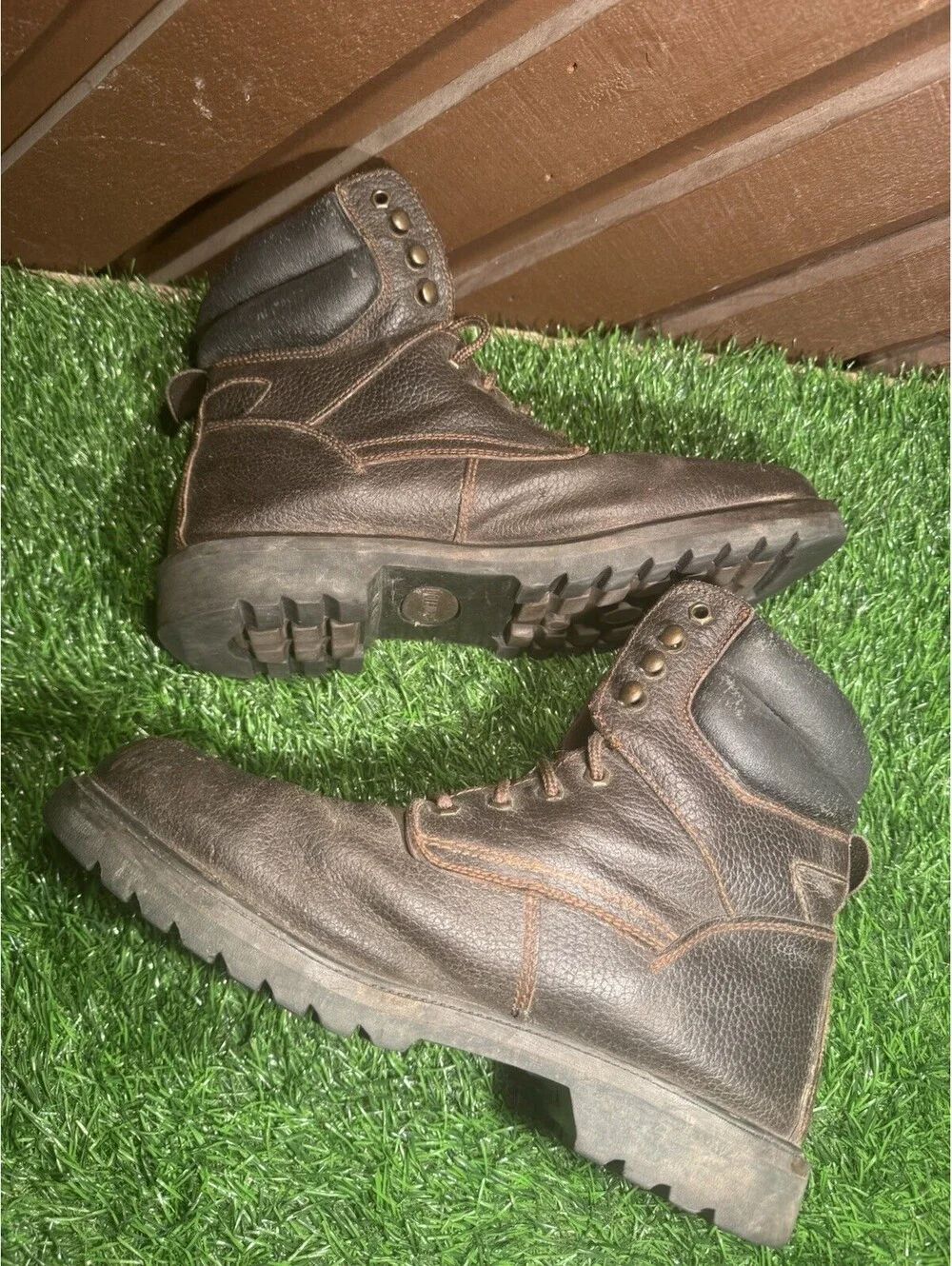Vintage Sears Roebucks Work Boots Mens 10 D Leather Brown Lug Sole Style 86909